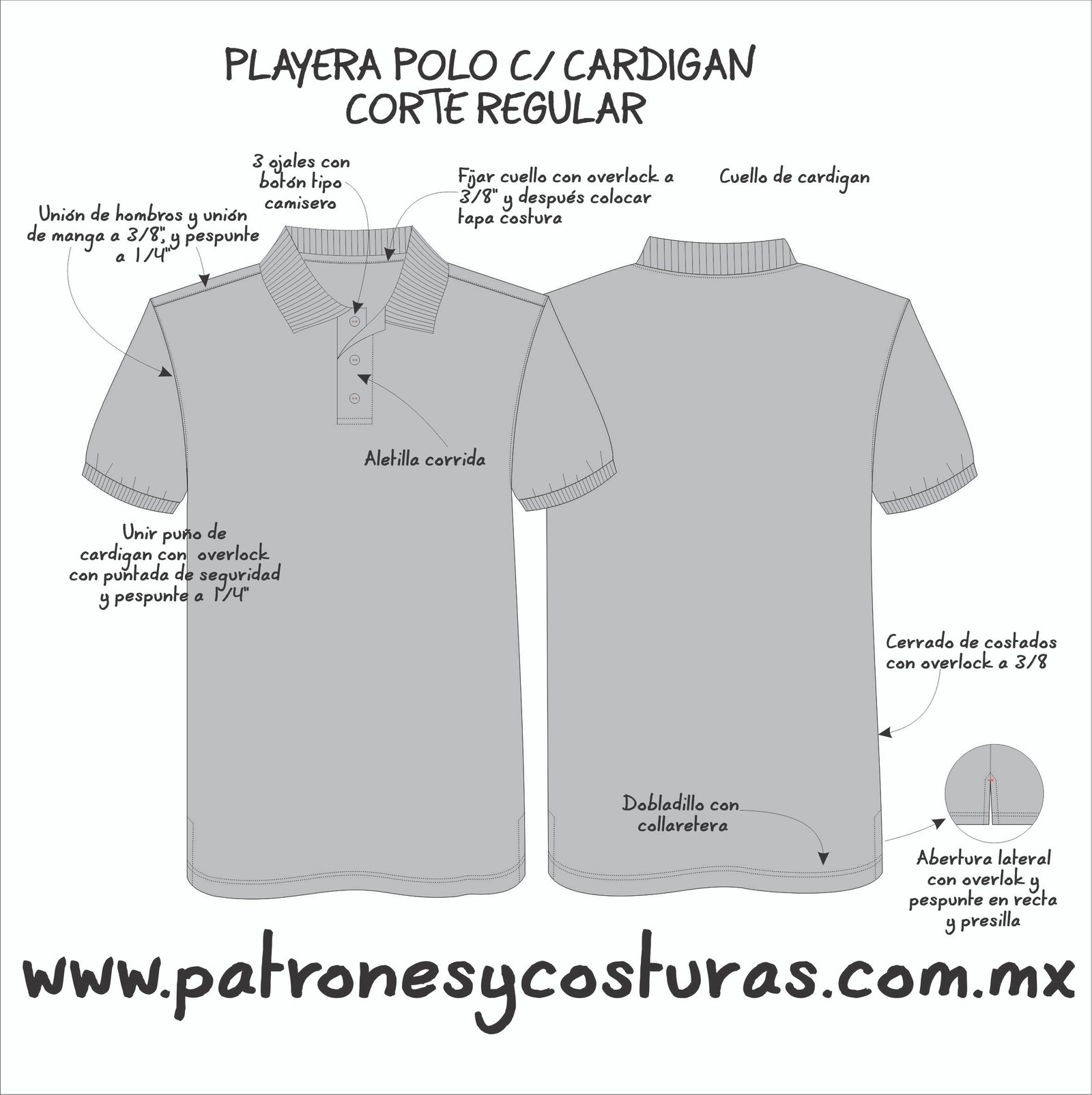 Patrón de playera polo de hombre - Imagen 4