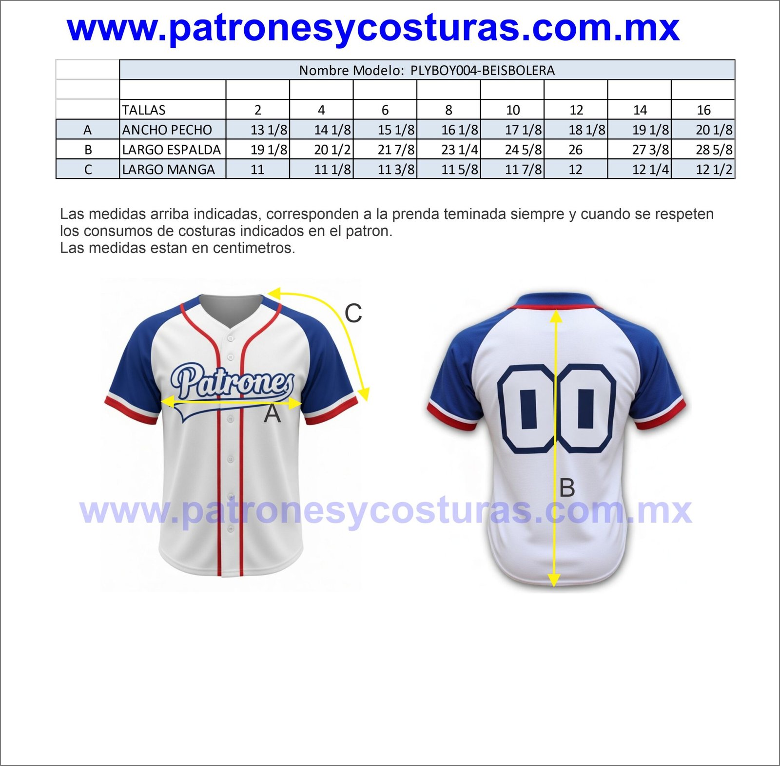 patrón de playera de beisbol de niño